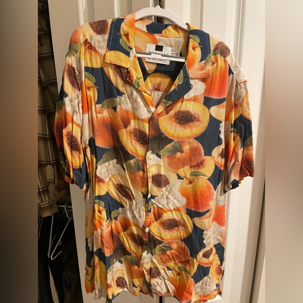 TOPMAN Peaches and Cream Blue Buttondown Short Sleeve Shirt Large